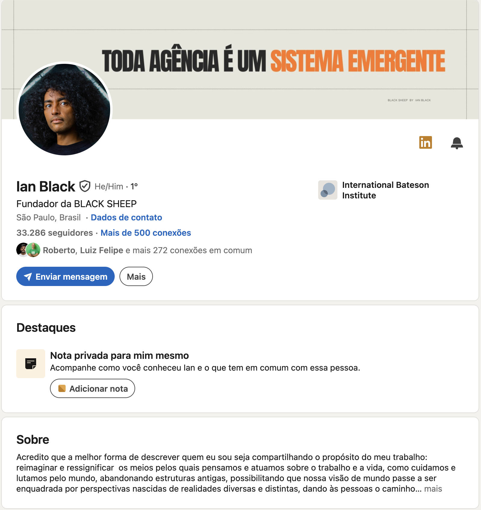 Perfil de Ian Black no LinkedIn